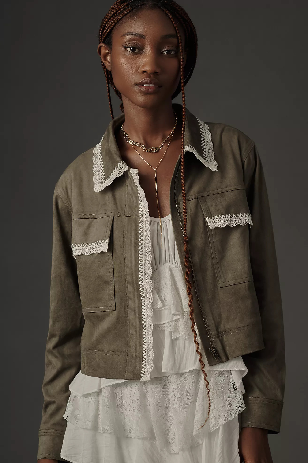 DOLAN Lace-Trim Faux-Suede Jacket | Anthropologie (US)