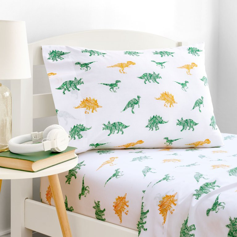 Gap Home Kids Dino Toss Organic Cotton Blend Sheet Set, Twin, Orange/Green, 3-Pieces | Walmart (US)