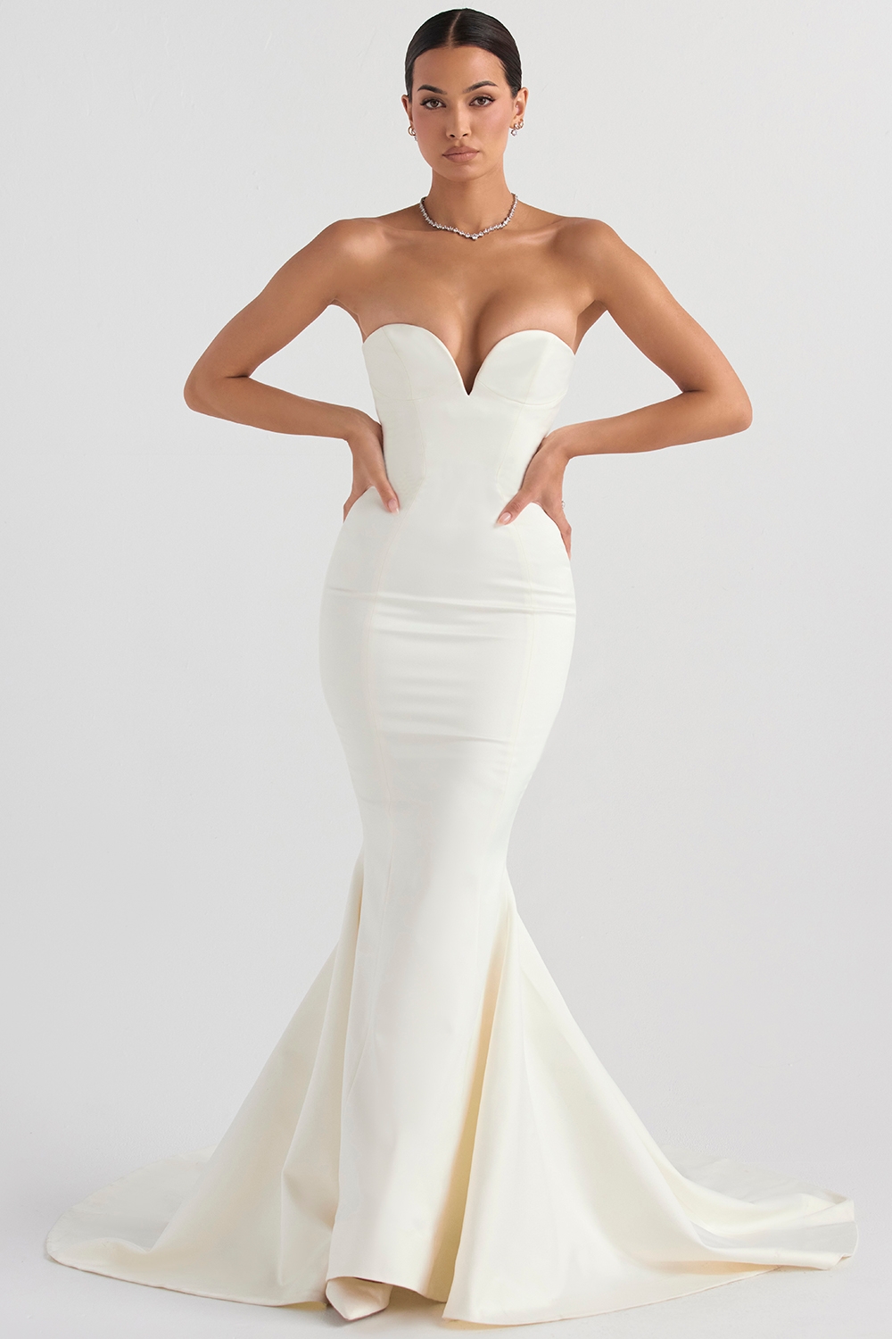 ivory satin strapless bridal gown | House of CB