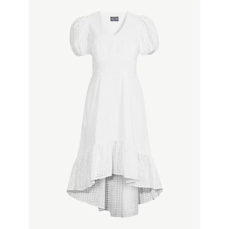 Scoop Women's High Low Eyelet Midi Dress with Puff Sleeves | Walmart (US)