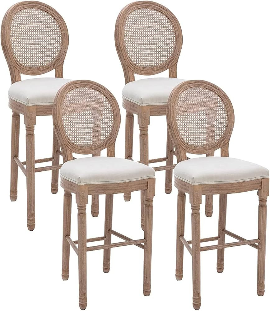 Virabit French Country Bar Stool Set of 4, Rattan Counter Height Chairs with Solid Wood Frame and... | Amazon (US)