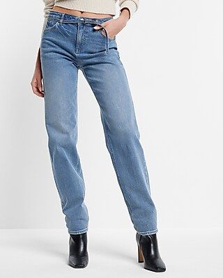 Mid Rise Medium Wash Belted Baggy Tapered Jeans | Express