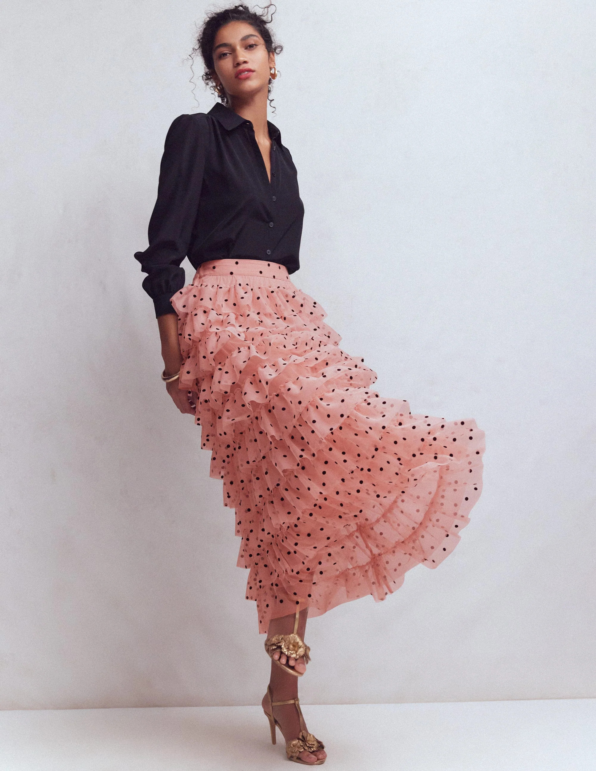 Tulle Tiered Skirt-Pink Painted Dot | Boden UK