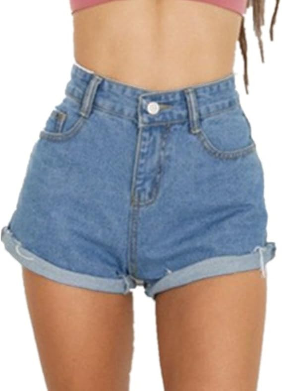Haola Women's Juniors Vintage Denim High Waisted Folded Hem Jeans Shorts | Amazon (US)