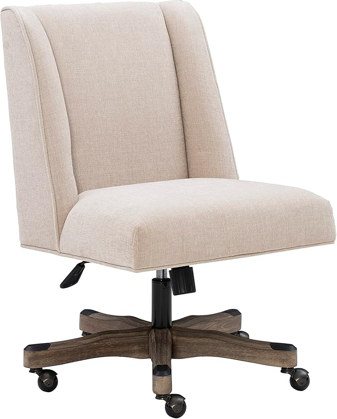 Linon Natural Linen Upholstered Swivel Wooden Base Clayton Office Chair | Amazon (US)