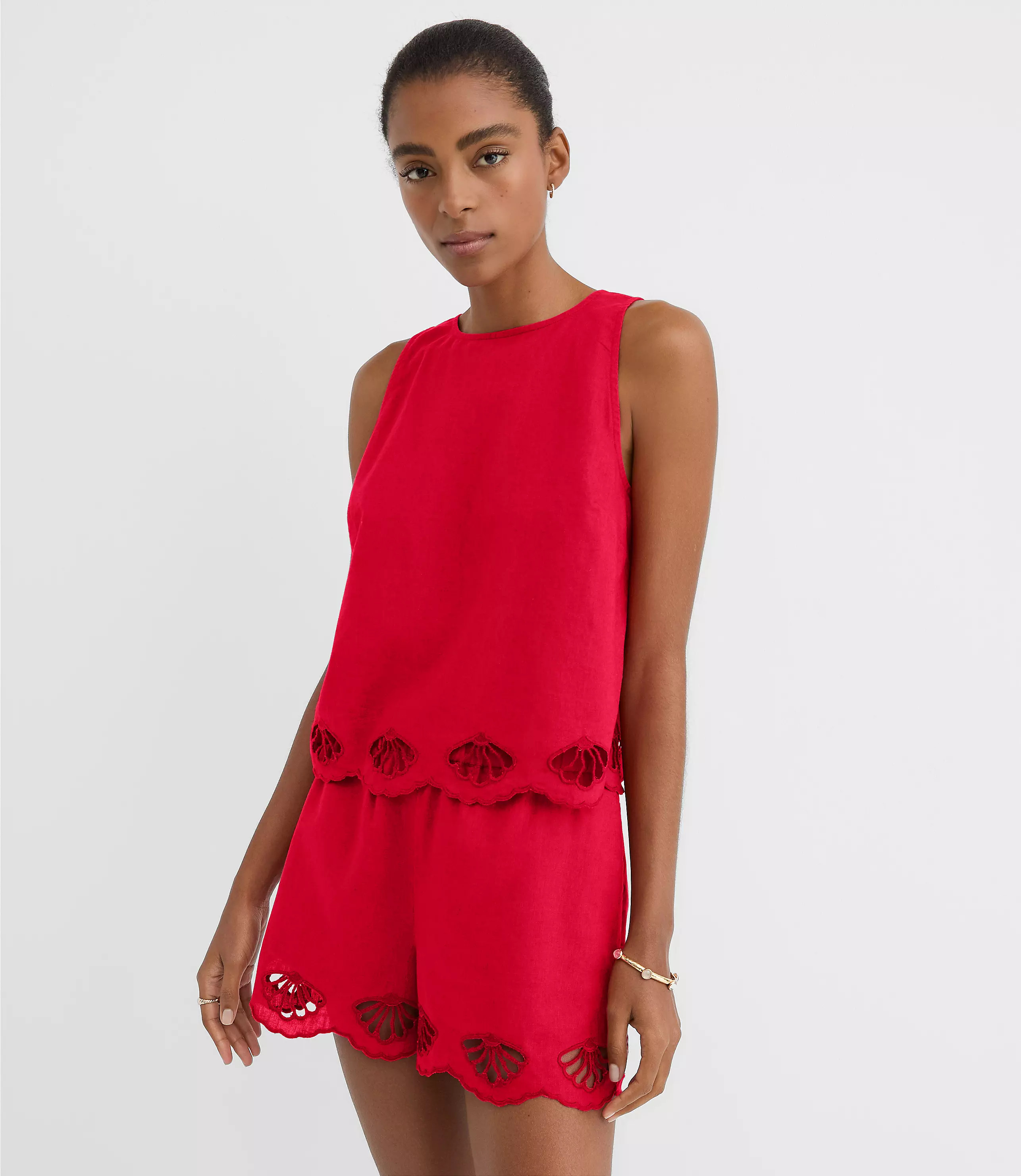 LOFT Beach Seashell Embroidered Linen Cotton Tank Top | LOFT