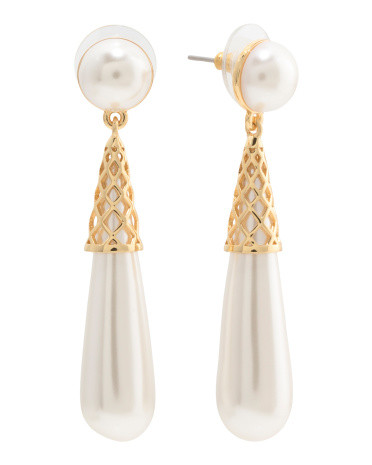 Gold Cage Faux Pearl Drop Earrings | TJ Maxx
