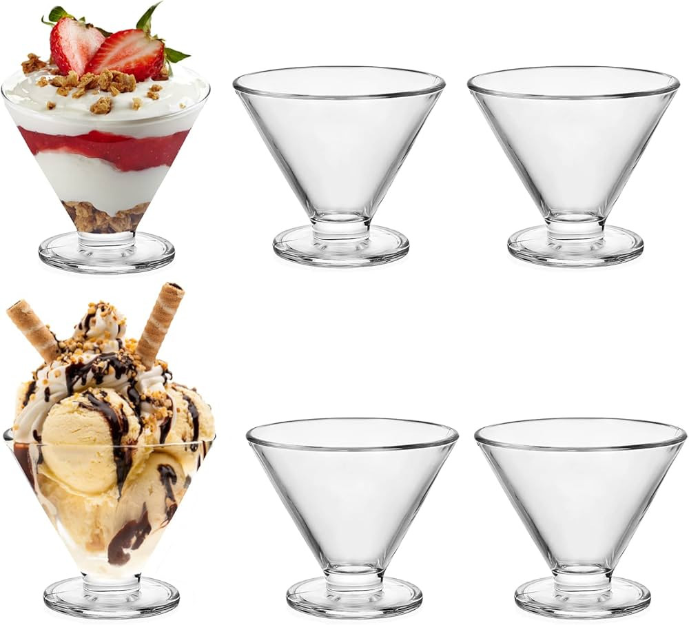 Cezoyx 6 Pack Glass Dessert Bowls, 5.6 Oz Clear Footed Dessert Cups Glass Ice Cream Bowl for Sund... | Amazon (US)