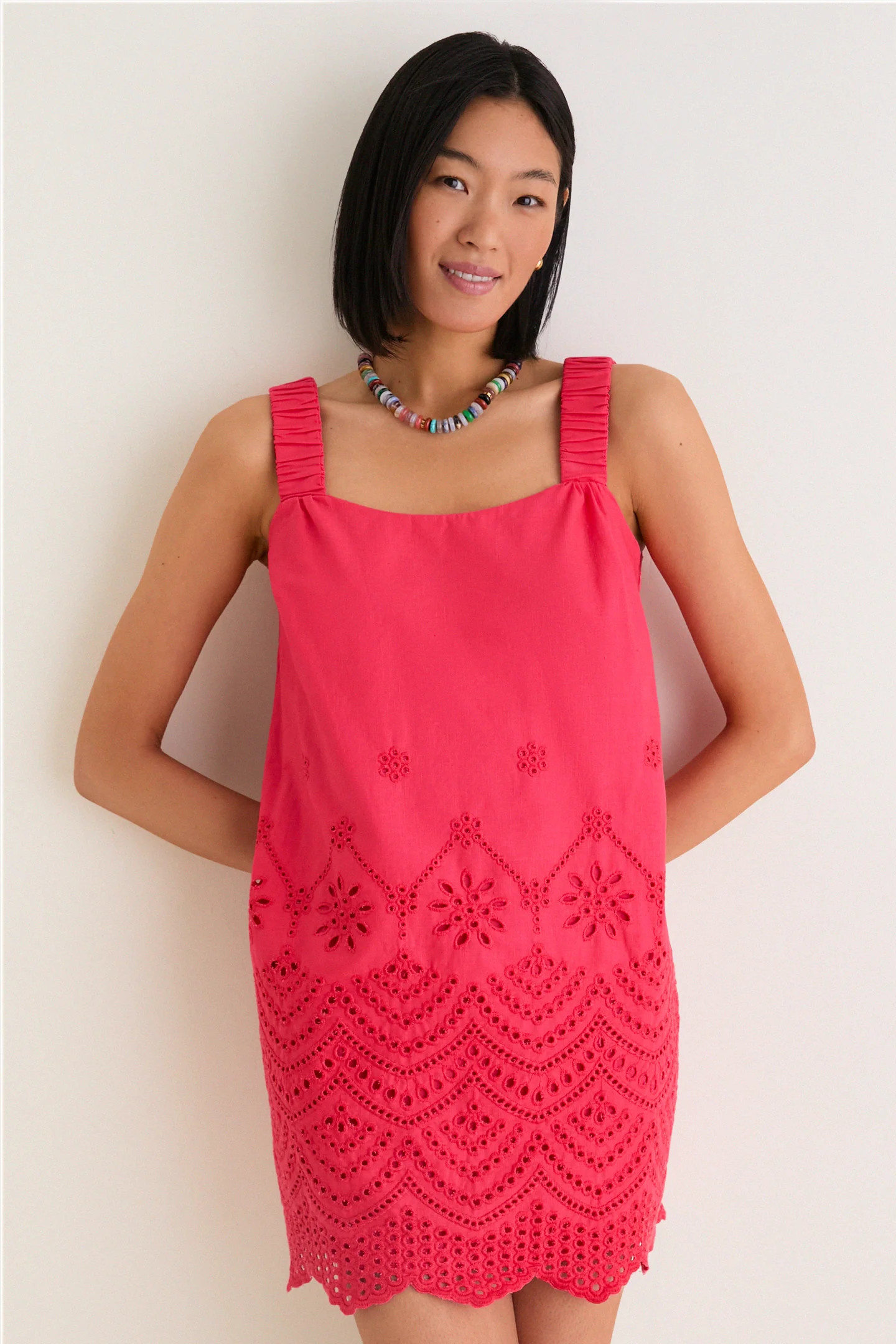 Red Kallie Linen Blend Embroidered Mini Dress | Tuckernuck (US)