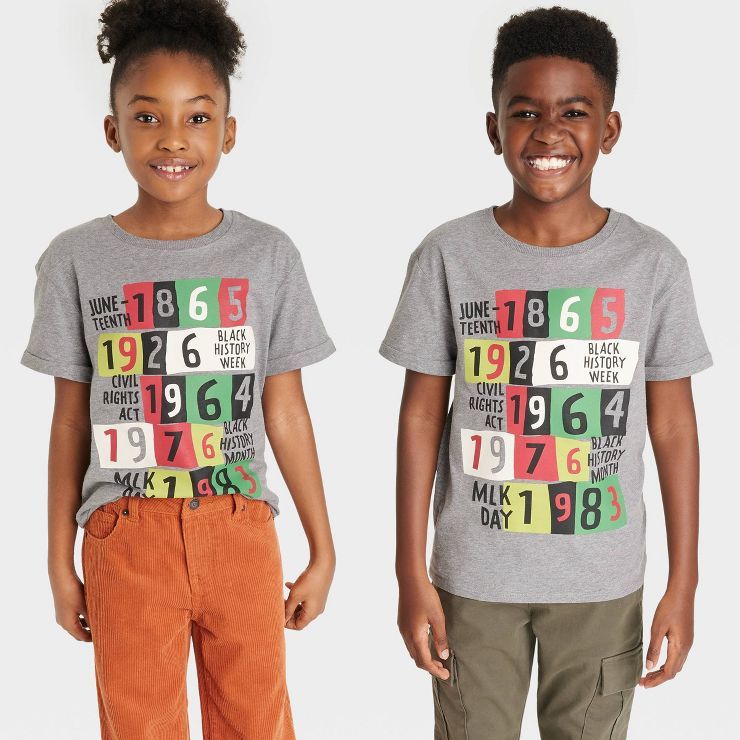 Black History Month Kids' Dates Short Sleeve T-Shirt - Gray | Target