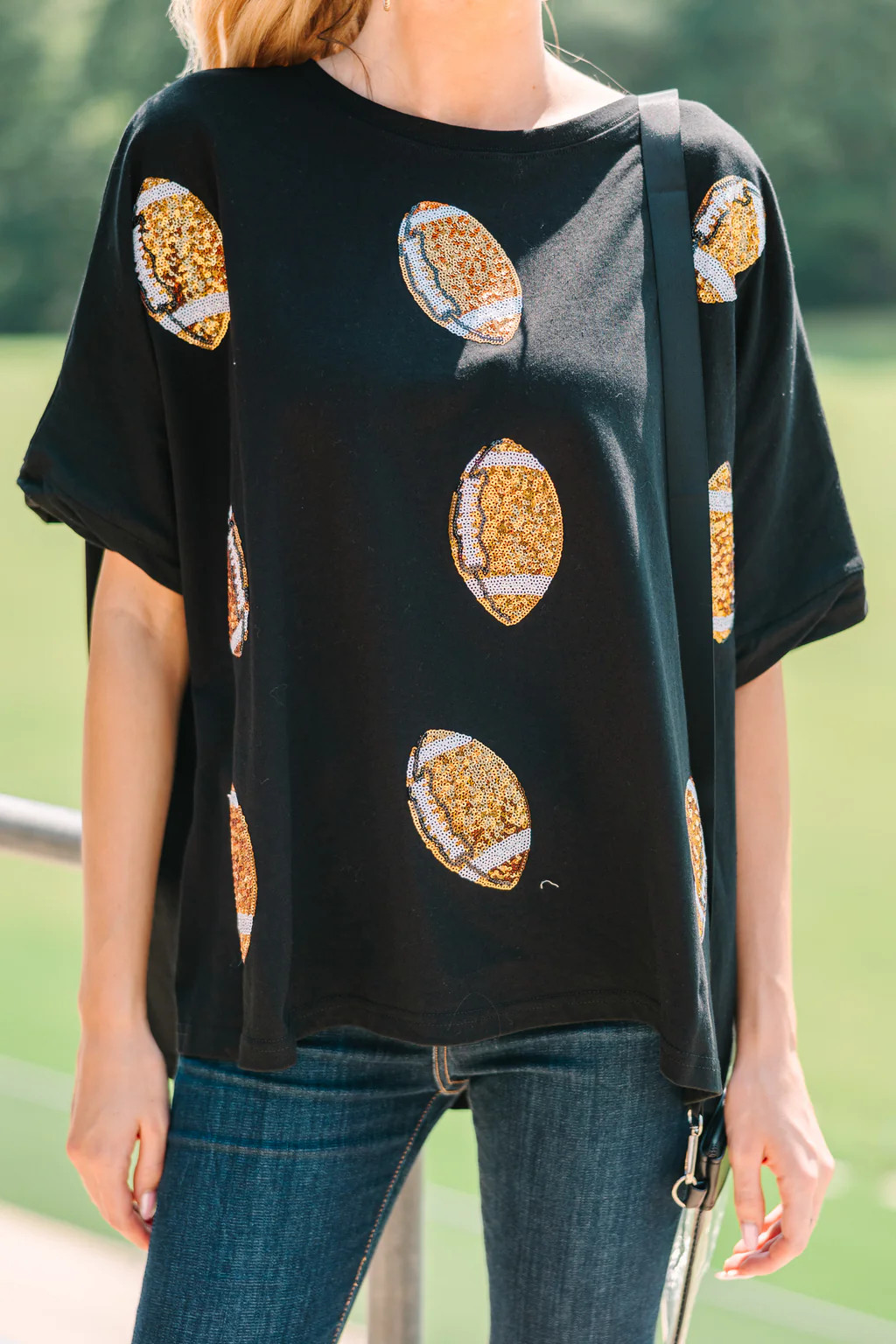 Touchdown Black Sequin Football Top | The Mint Julep Boutique