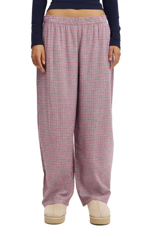 COTTON ON BODY Women's Flannel Barrel Leg Pant in Charlotte Check Steely Blue at Nordstrom, Size Large | Nordstrom
