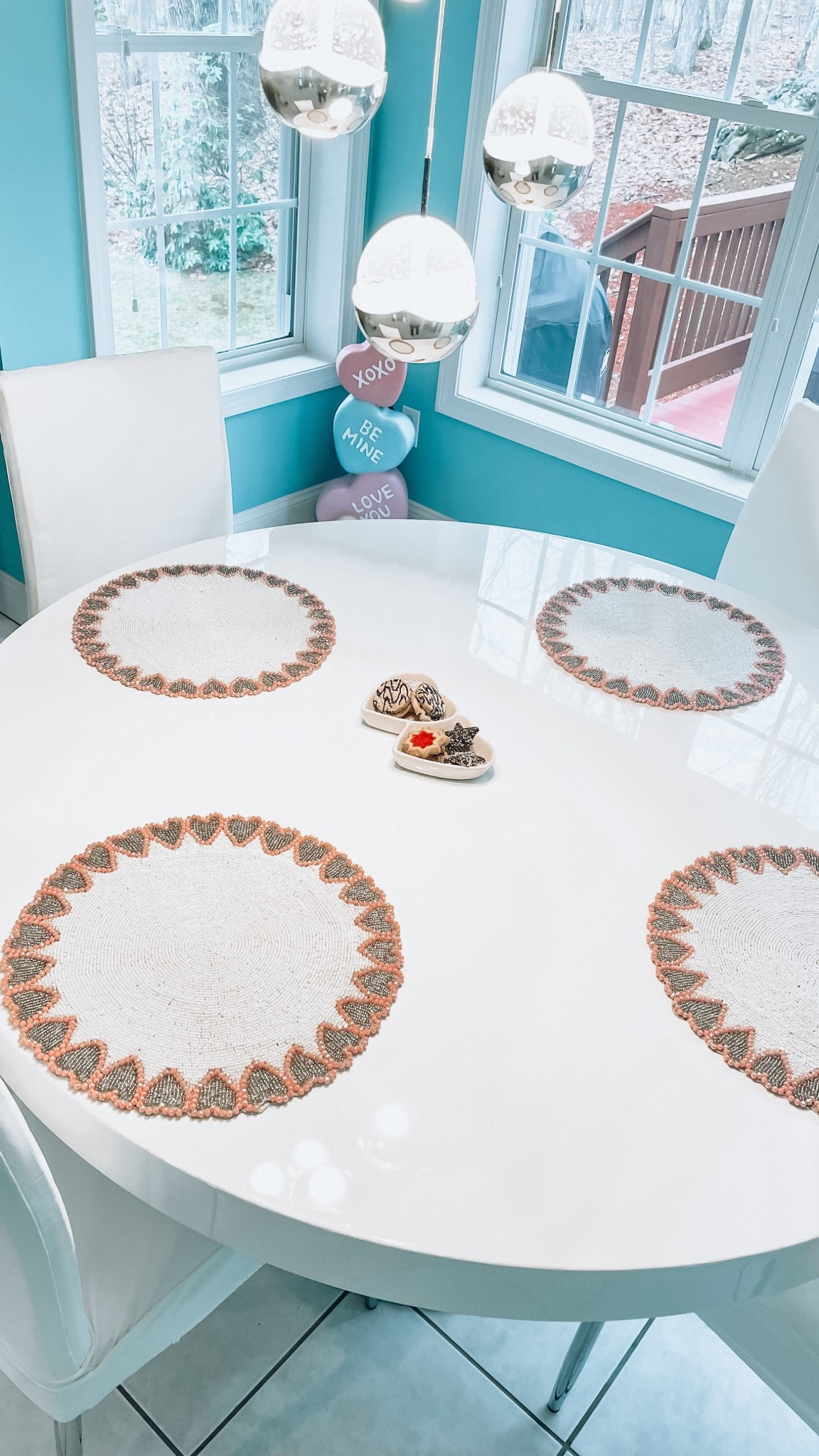 Too soon? Nah.
Coffee and cookies with my Galentines. 
Loving my beaded valentine placemats! #etsy #shoplocal #valentinesdaydecor #kitchen #valentinedecor 

#LTKdayinmylife #LTKSaleAlert #LTKHome
