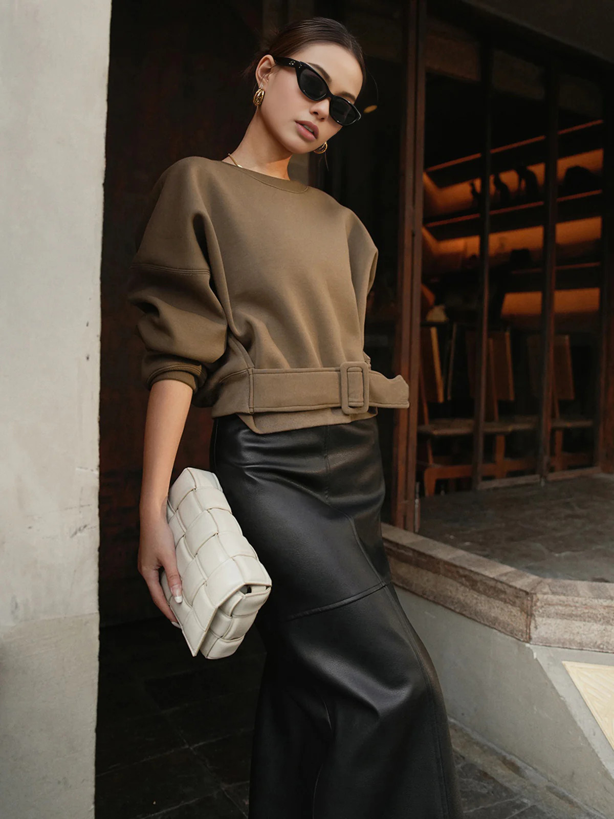 Belted Short Sweatshirt | Commense