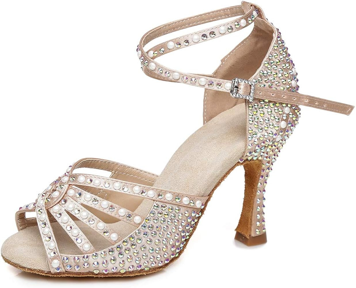 JUODVMP Women's Latin Dance Shoes Rhinestones Satin Ballroom Dancing Shoes Salsa Professional Dan... | Amazon (US)