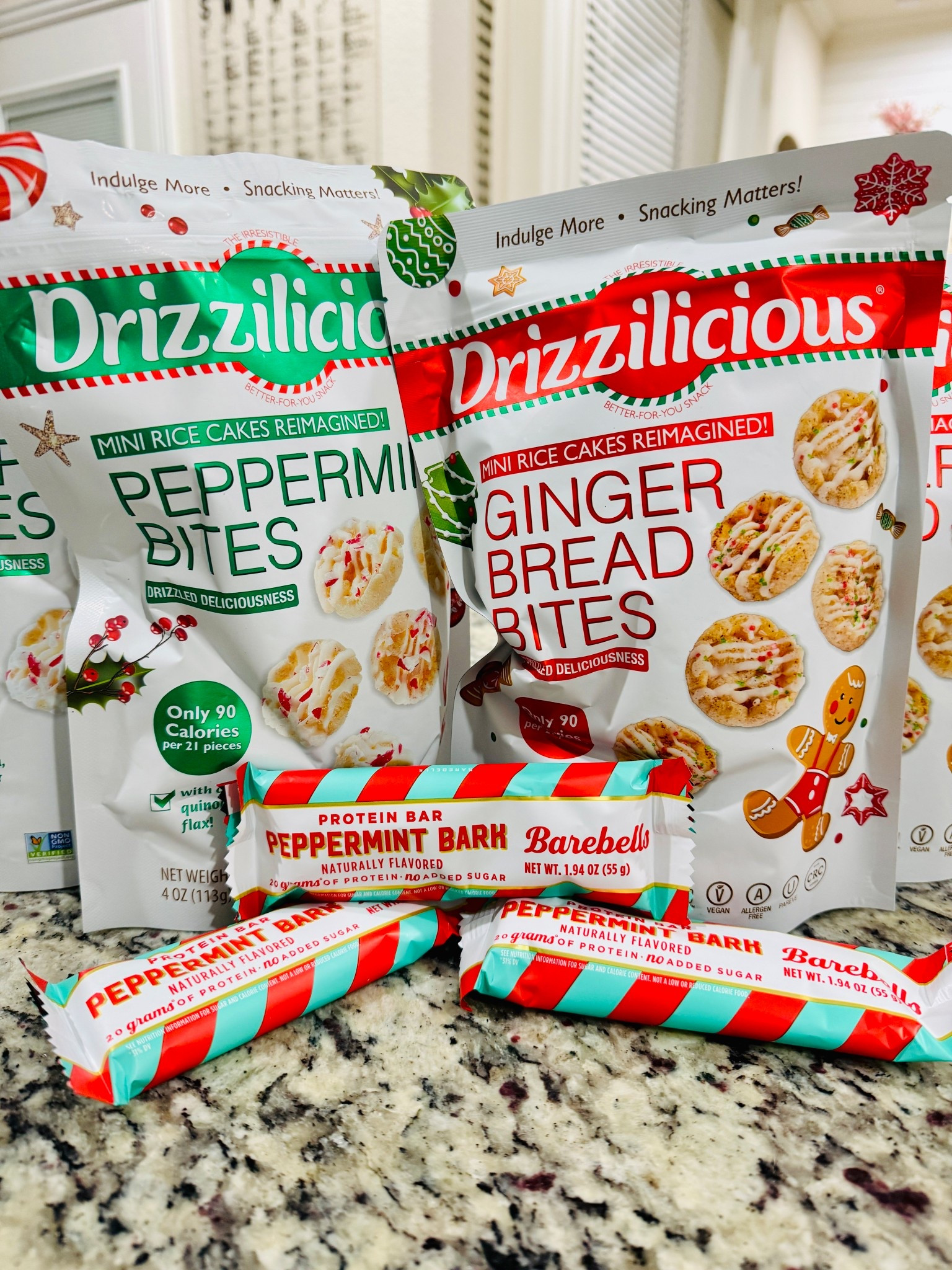 Fun Christmas flavors of our favorite snacks from Walmart!

Drizzilicious Peppermint is 🙌🏼
Drizzilicious gingerbread is really good too!
Jared loves these Peppermint Bark Bareblells

#LTKHoliday #LTKfoodie #LTKSeasonal