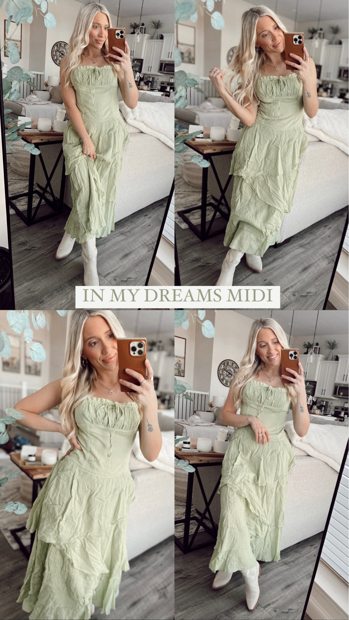 loving this pop of green 🤭🌾 100^m% cotton dress from free people 
In my dreams midi |

So romantic with vintage-inspired charm, this sweet midi from our free-est collection will turn heads with every wear.
Fit: Slim at the bodice with dropped skirt design Features: Sweetheart neckline with ruched bust, dropped waist seam, asymmetrical tiered skirt, open back with tie closure Why We ❤ It: Effortless with ballet flats or elevated with strappy heals, cowgirl boots, this style has endless ways to wear
 

Easter dress, spring dresses, spring 2025 fashion, wedding guest dressses

#LTKSeasonal #LTKFindsUnder100 #LTKStyleTip
