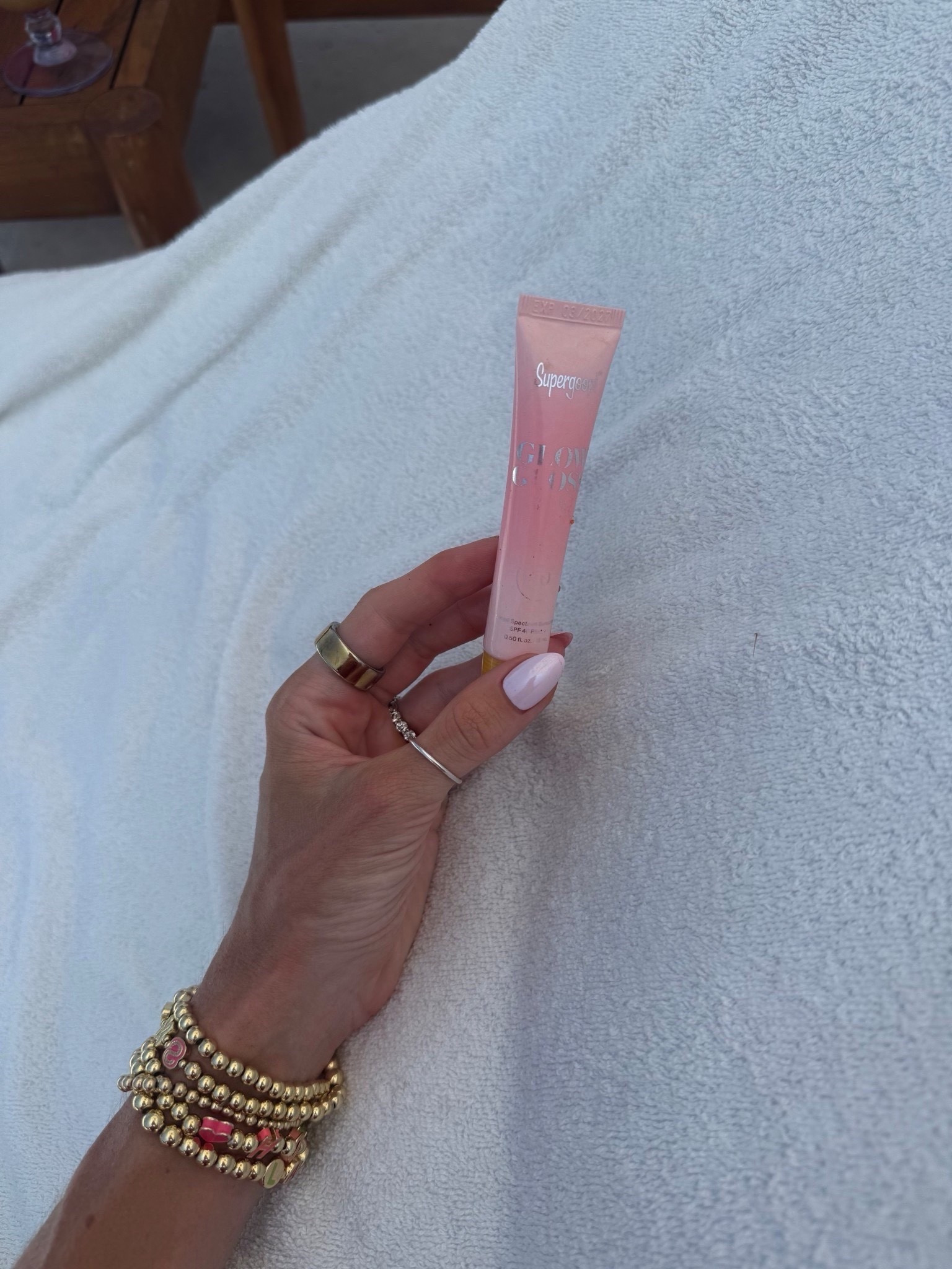 Love that this pretty lip balm also has spf in it! Linking one of my favorite bracelet stacks too 💗💗