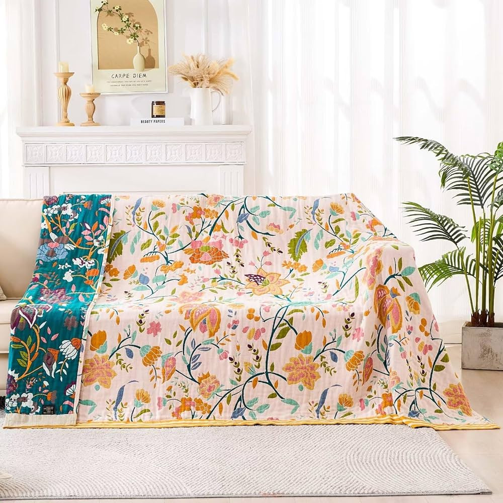 Boho Throw Blanket for Bed, 100% Cotton Soft Rustic Quilt Fall Blanket, 60"x80" Floral Printed Fa... | Amazon (US)