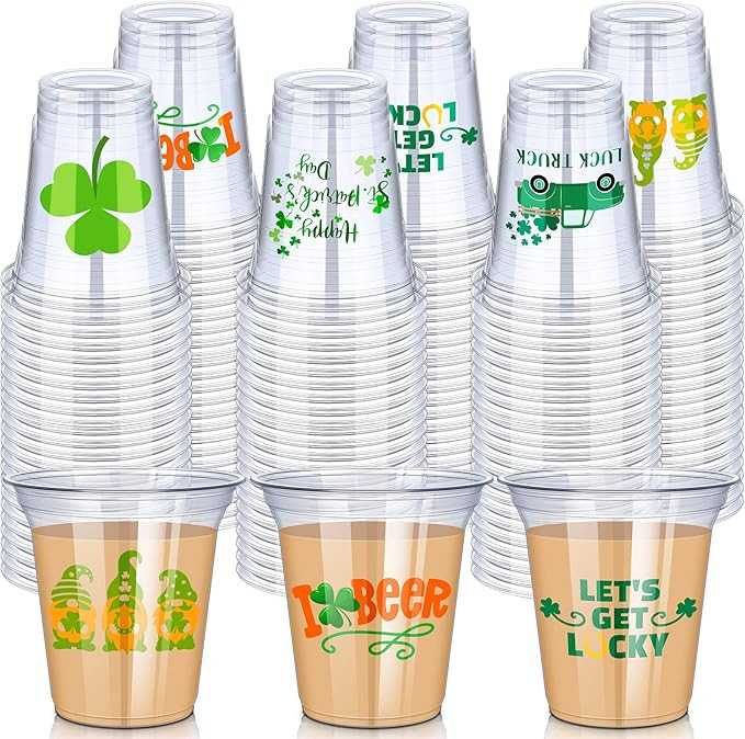 WILLBOND 60 Count St. Patrick's Day Plastic Cups 12oz St. Patrick's Day Shamrock Disposable Clear... | Amazon (US)