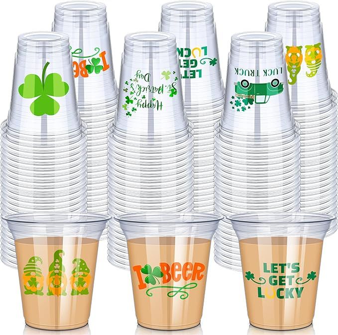 WILLBOND 60 Count St. Patrick's Day Plastic Cups 12oz St. Patrick's Day Shamrock Disposable Clear... | Amazon (US)