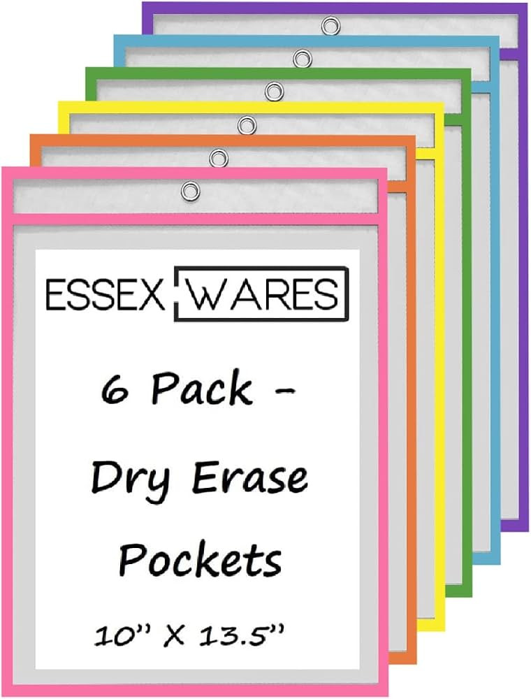 6 Pack Dry Erase Pockets – Assorted Pastel Colors – by Essex Wares – for Teacher Lessons in... | Amazon (US)