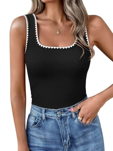Yousify Women\u2019s Square Neck Tank Tops 2026 Summer Sleeveless Shirts Casual Slim Fitted Color... | Amazon (US)