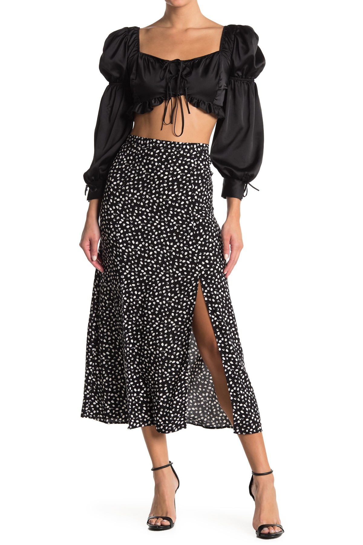 TOPSHOP | Austin Polka Dot Slit Midi Skirt | Nordstrom Rack | Nordstrom Rack