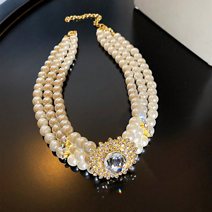 1pc Multi-Layer Pearl & Rhinestone Clavicle Necklace, Short Design Collarbone Chain With A Sense ... | SHEIN