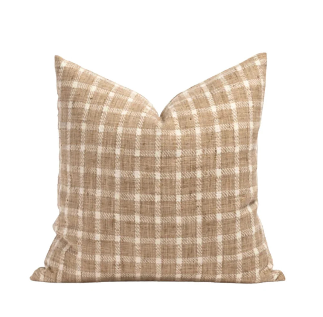 Classic windowpane check pillow| Fall Sand Pillow Cover|Handwoven Pillow Cover|Cozy Fall Pillow | Etsy (DACH)