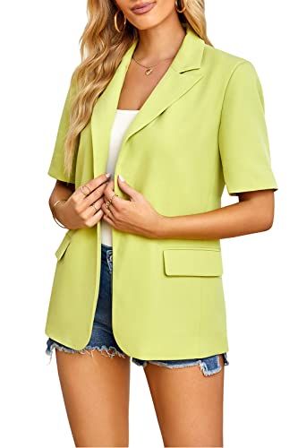Womens Casual Blazers Open Front Short Sleeve Work Office Blazer Summer Slim Lapel Button Jackets... | Amazon (US)
