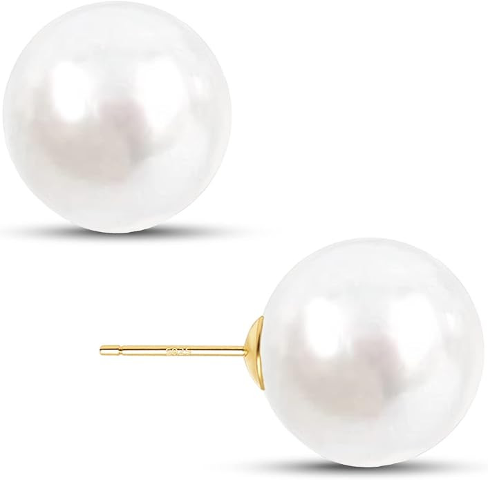 Big Pearl Earrings -18K Gold Plated Sterling Silver Oversized Faux Round Large Simulated Pearl St... | Amazon (US)