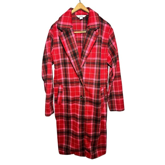 Old Navy Flannel Red Plaid Long Coat Buttoned M Tall | Poshmark