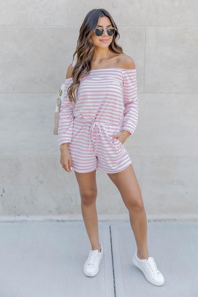 In Another Life Pink/White Stripe Boatneck Romper | Pink Lily