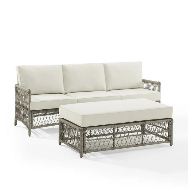 Thatcher 2Pc Outdoor Wicker Sofa Set Creme/Driftwood - Sofa & Coffee Table Ottoman | Walmart (US)