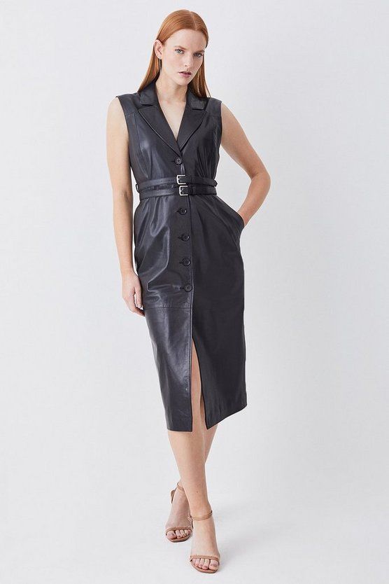 Lydia Millen Leather Belted Midi Pencil Dress | Karen Millen UK + IE + DE + NL