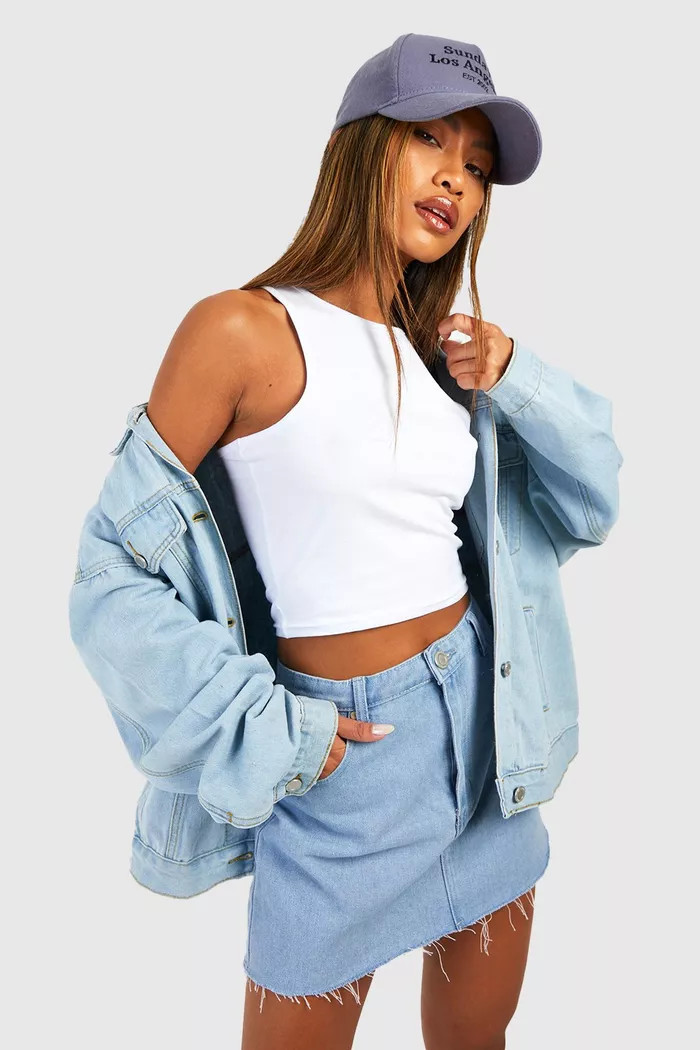 White Racer Neck Cotton Crop Vest | Boohoo.com (UK & IE)
