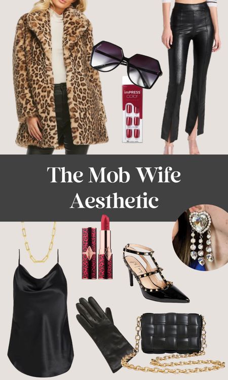 Nail the mob wife aesthetic fashion trend with this outfit idea for winter. Staples include a faux fur leopard print coat, studded black heels, split front leather leggings, black silk cami, oversized sunglasses, statement earrings, and a black quilted bag with gold chain. Don’t forget to finish the look with a hydrating red lipstick and red press on nails. 

#LTKstyletip #LTKmidsize #LTKover40