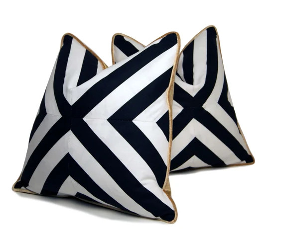 18" B&W X Pattern Pillow with Gold Velour Backing | Etsy (US)