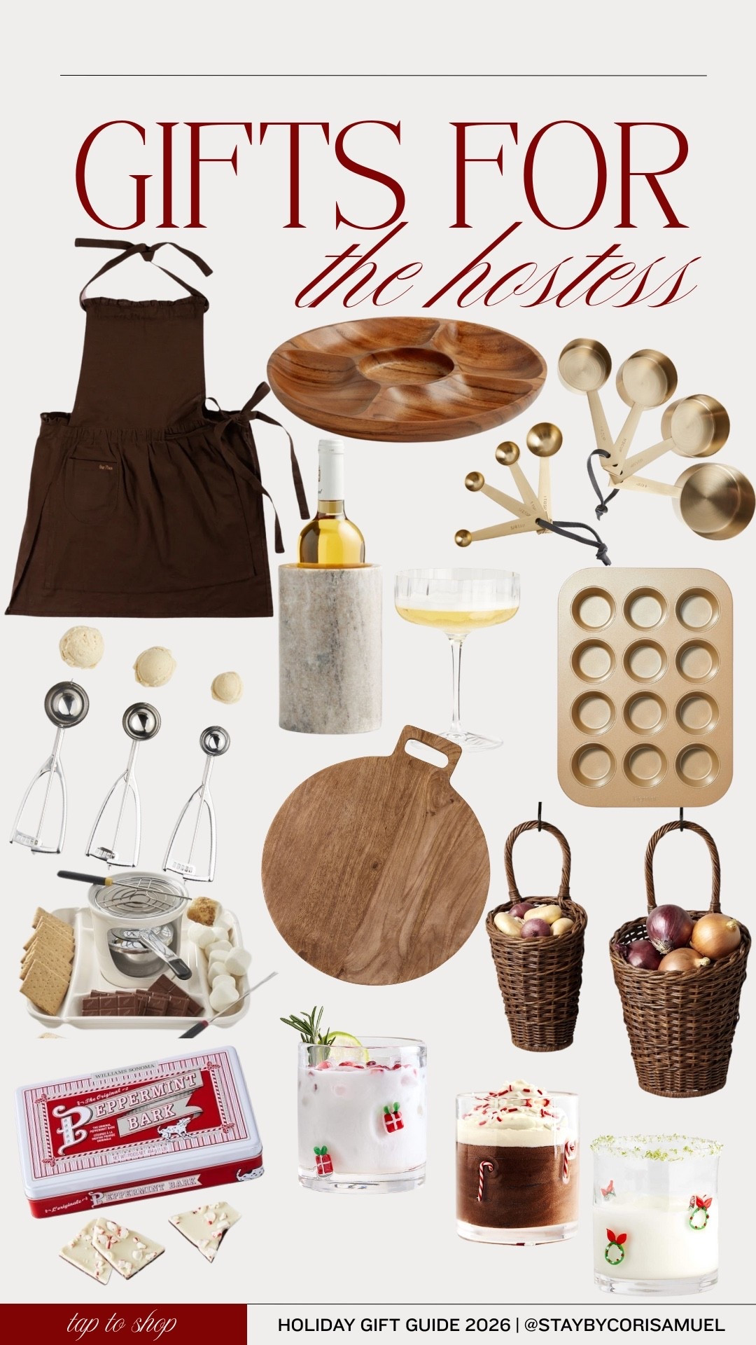 Gift ideas for the hostess! 🎁
This gift guide includes an apron, cutting board, smores kit, wine bottle holder, festive glasses and more! 

#LTKFindsUnder100 #LTKHoliday #LTKGiftGuide