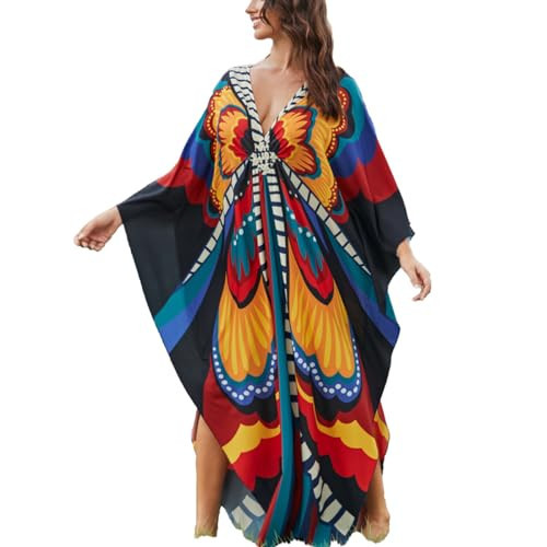 sunforyou Kaftan Dresses for Women Plus Size Swimsuit Cover up Batwing Sleeve Butterfly Loungewear Beach Robe (8759 | Amazon (US)