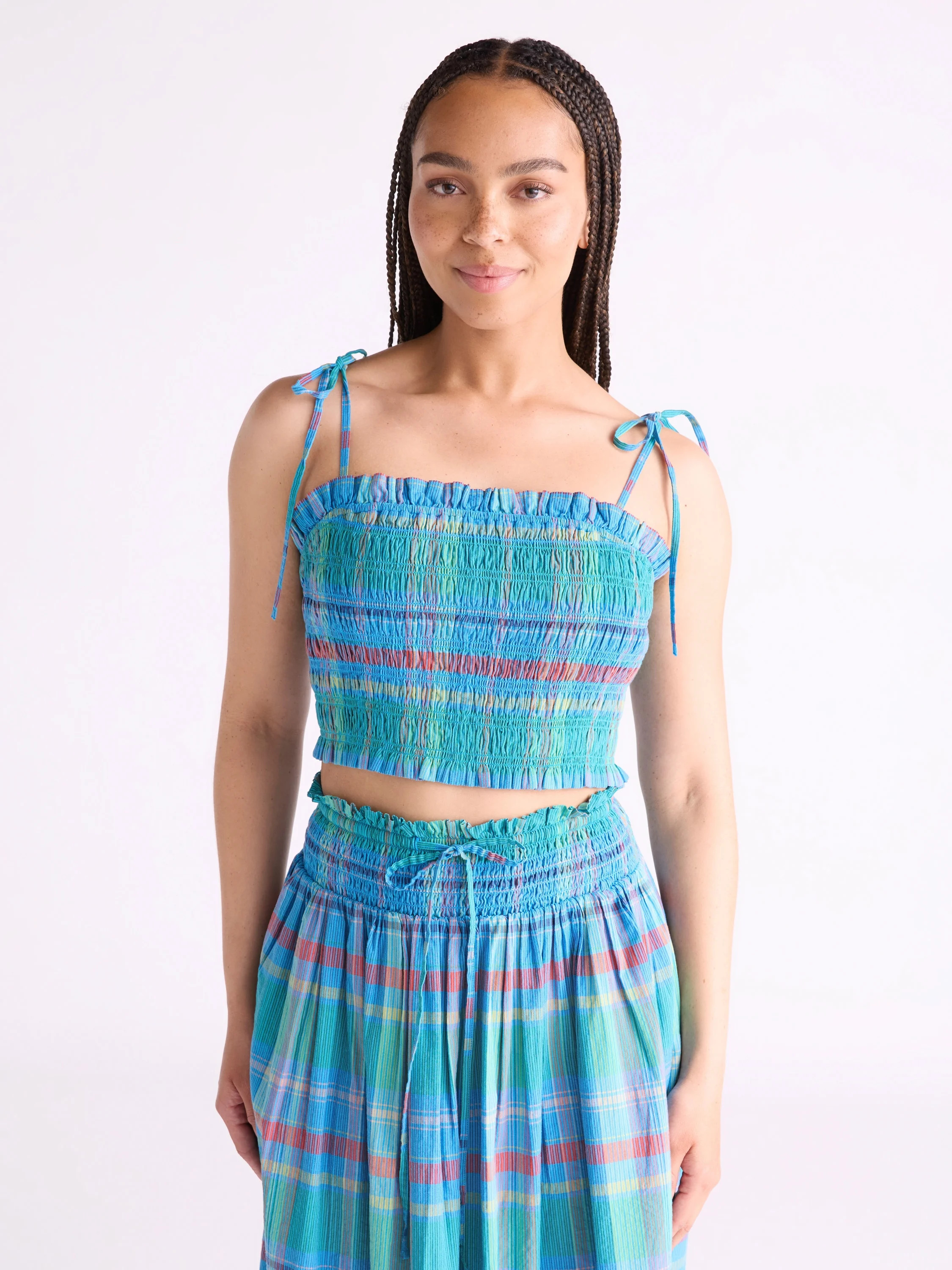 Free Assembly Women's and Women's Plus Smocked Cropped Cotton Cami Top, Sizes XS-4X | Walmart (US)