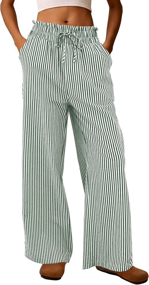 Womens Striped Gingham Pants Cotton Ruffle Pajama Lounge Pj Bottoms Plaid Trousers Summer Clothes... | Amazon (US)