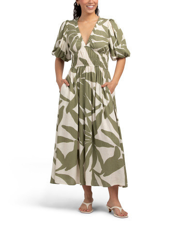 Puff Sleeve Linen Blend Maxi Dress For Women | TJ Maxx