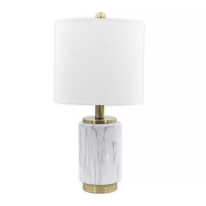 Designs Direct Marble Table Accent Lamp in White with Linen Shade | Bed Bath & Beyond