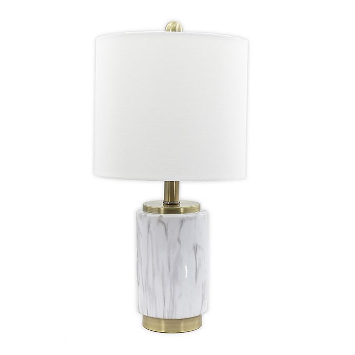 Designs Direct Marble Table Accent Lamp in White with Linen Shade | Bed Bath & Beyond