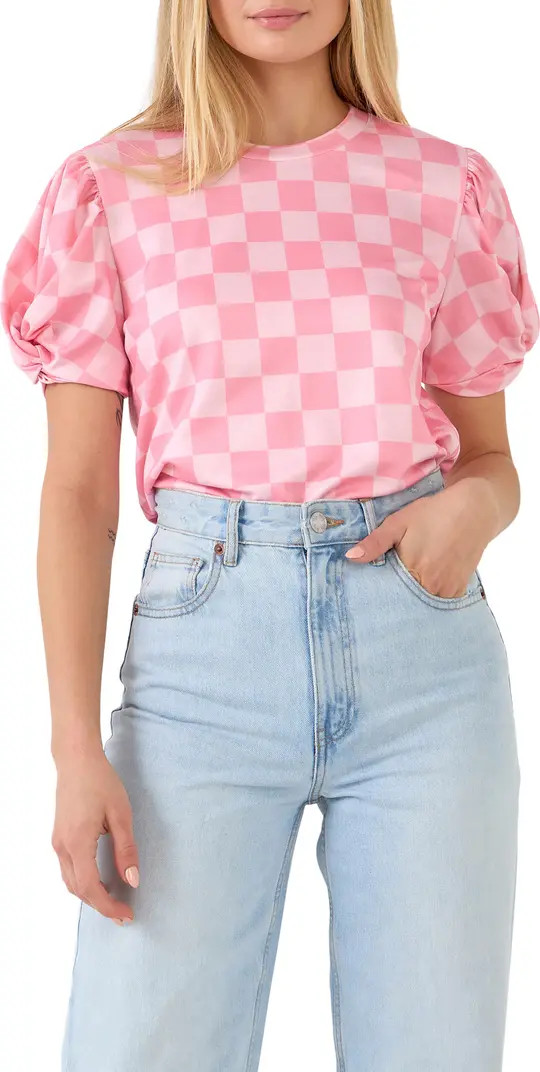English Factory Check Print Puff Sleeve Top | Nordstrom | Nordstrom