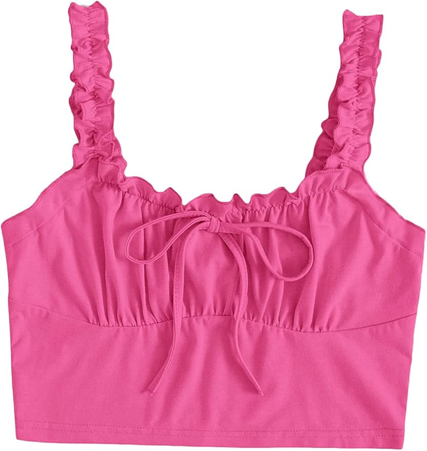 Verdusa Women's Frill Trim Strap Tie Knot Ruched Front Bustier Crop Top | Amazon (US)