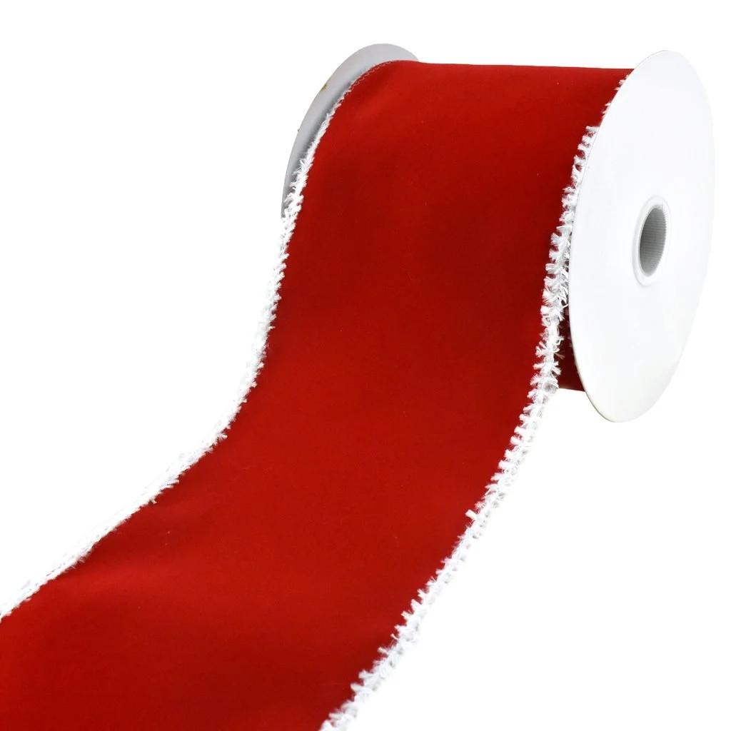 Christmas Bright Red Velvet Snowy Wired Edge Ribbon, 4-Inch, 10-Yard | Walmart (US)