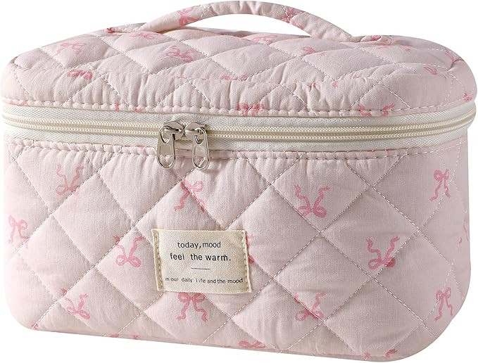 uekeboag Large Travel Quilted Makeup Bag for Women, Floral Cotton Cosmetic Bag, Coquette Aestheti... | Amazon (US)